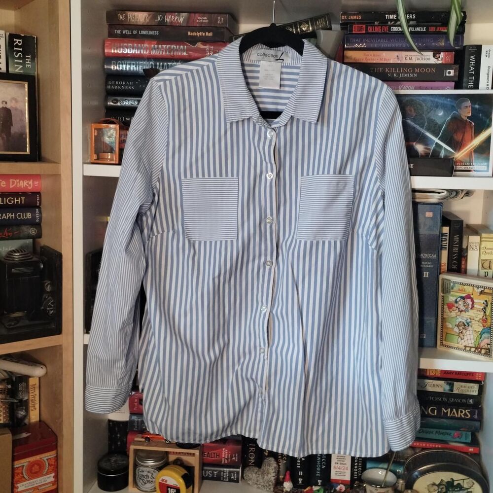 Collection L Blue and White Striped button Shirt